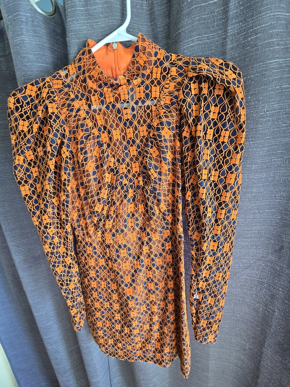 NEW Rotate BIRGER CHRISTENSEN Orange & Navy Lace Overlay Puffy Long Sleeve Dress